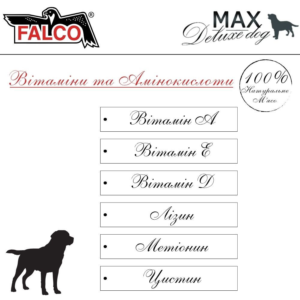Консервированное мясо для собак Кусочки Свинины и Говядины с Лососем FALCO MAX Deluxe Dog 100% Meat Cubes Lean Muscle & Salmon