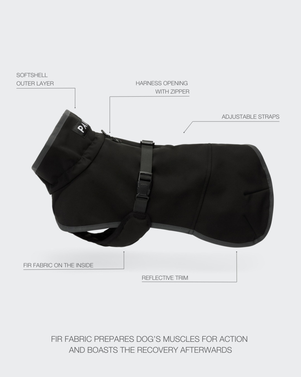 Водонепроникна відновлююча куртка на FIR-підкладці для собак PAIKKA Recovery Softshell Jacket Black Водонепроникна відновлююча куртка на FIR-підкладці для собак PAIKKA Recovery Softshell Jacket Black