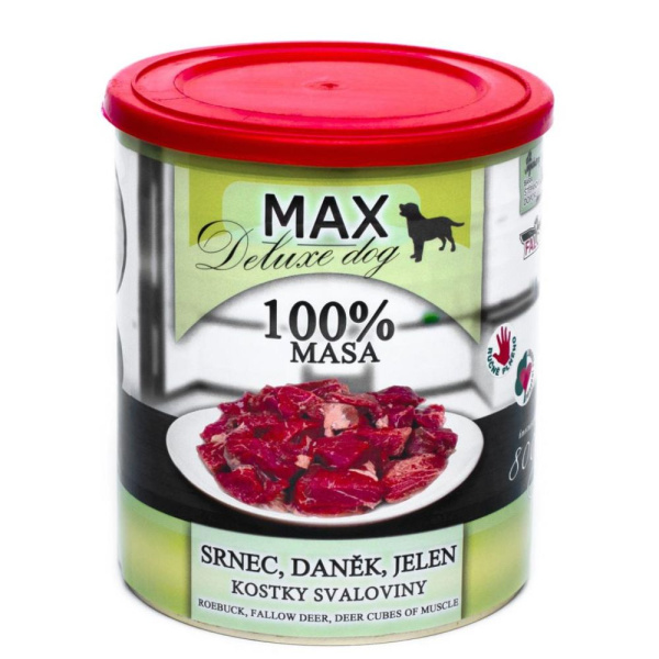 Консервированное мясо для собак Олень, Косуля, Лань FALCO MAX Deluxe Dog 100% Meat Roebuck, Fallow Deer, Deer Cubes Muscle