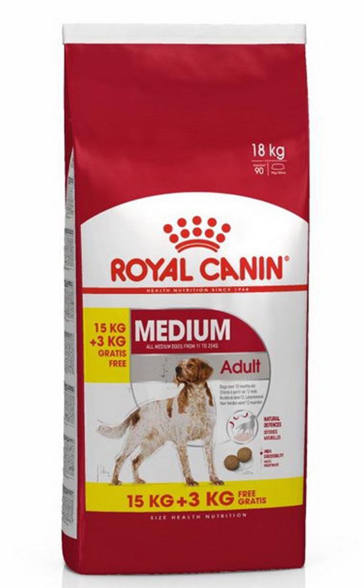 Сухой корм для взрослых собак средних размеров 15кг+3кг в подарок Royal Canin Medium Adult