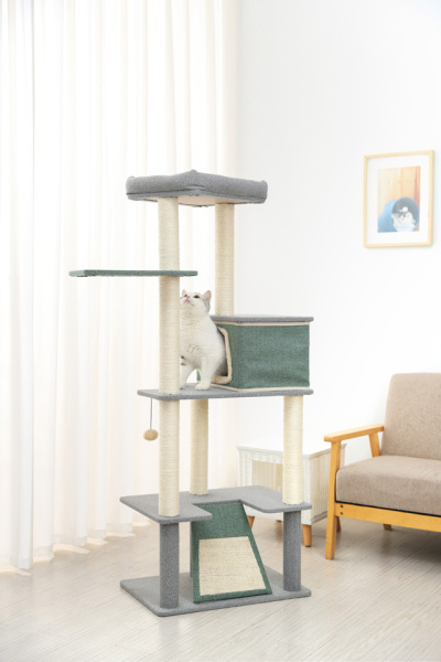 Багаторівневий ігровий комплекс-кігтеточка для кота з будиночком, іграшкою та дряпалкой Imac Cindy