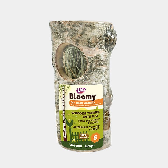 Березовий дерев'яний тунель з сіном для гризунів та кроликів LoLo Pets Bloomy Small Animals Wooden Tunnel & Hay