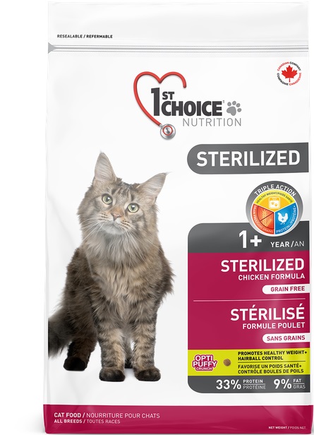 Сухой корм с курицей для стерилизованных кошек и кастрированных котов 1st Choice Sterilized Adult 1+