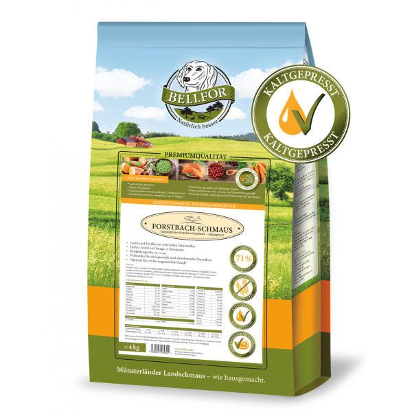 Беззерновий сухий корм для собак холістик холодного пресування з лососем та фореллю Bellfor Forstbach-Schmaus