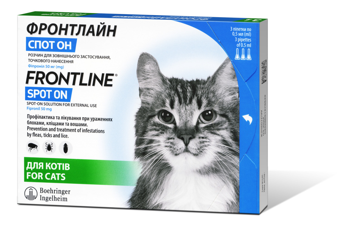 Краплі від бліх, вошей та кліщів для котів Фронтлайн Спот-он Boehringer Ingelheim Frontline Spot-on Cats