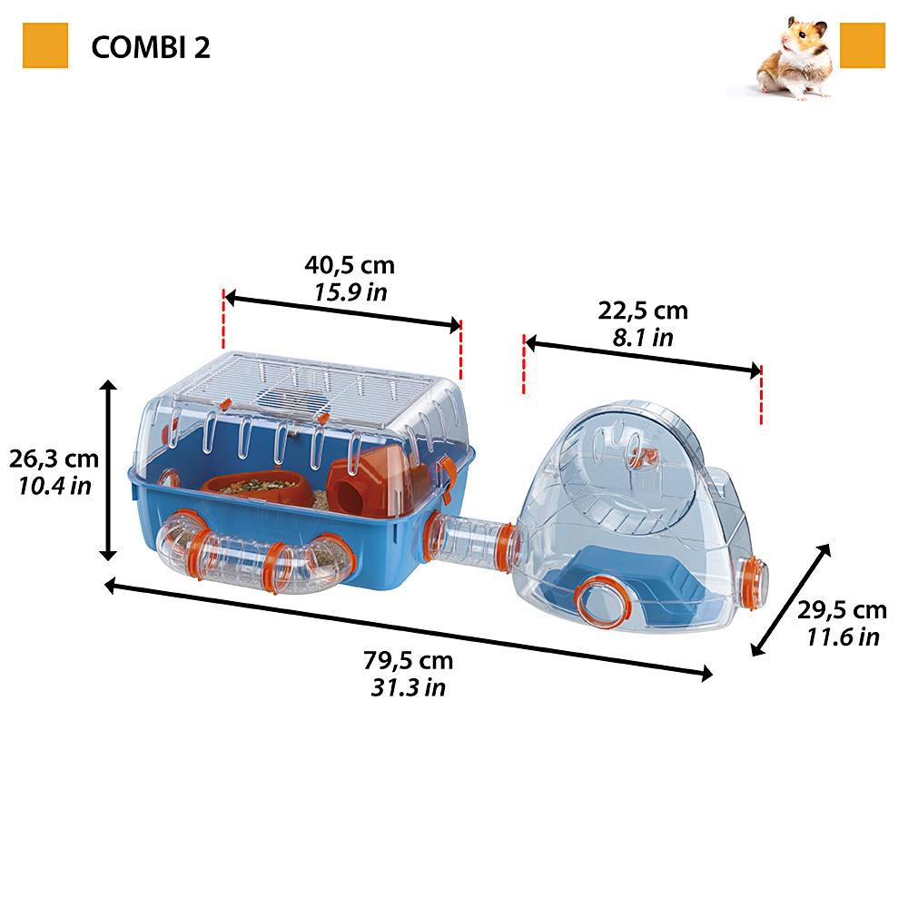 Клітина для хом'яка з тунелями та міні-спорзалом Combi 2 Ferplast