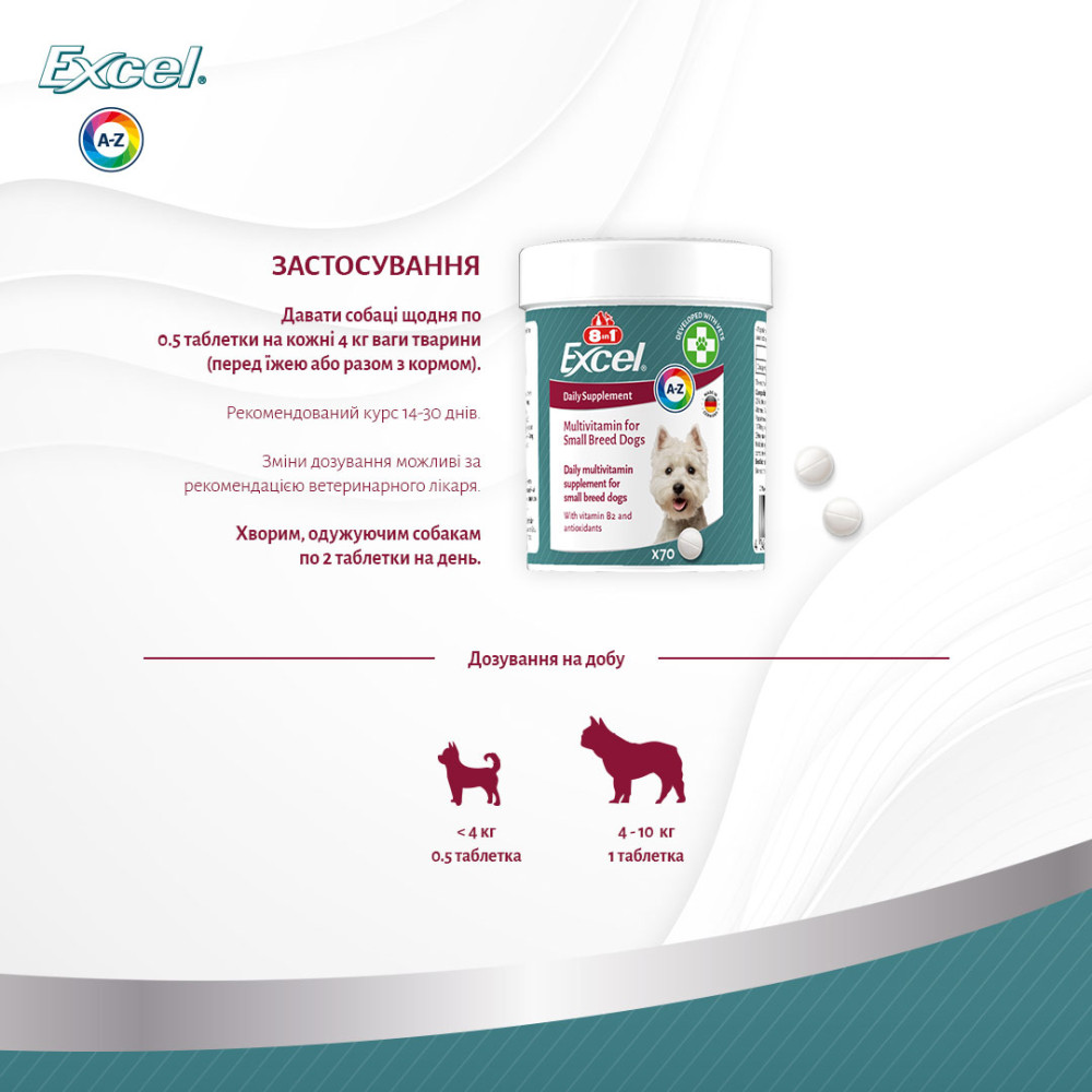 Мультивітамінний комплекс для дорослих собак маленьких порід 8in1 Excel Multi Vitamin Small Breed Мультивітамінний комплекс для дорослих собак маленьких порід 8in1 Excel Multi Vitamin Small Breed
