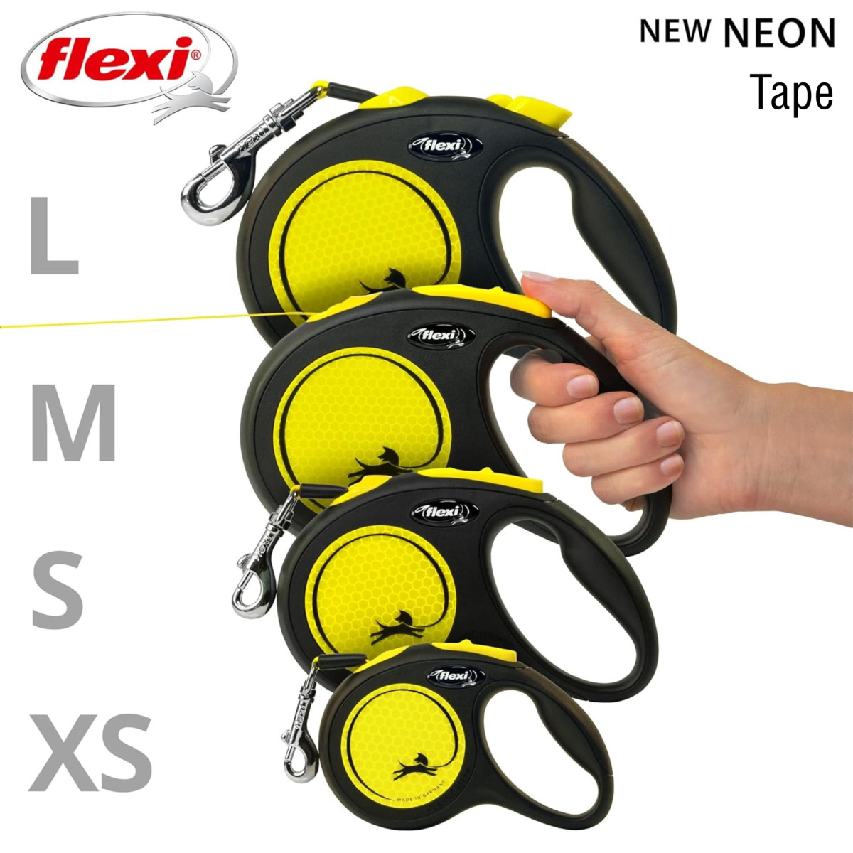 Поводок-рулетка для собак маленьких пород весом до 12 кг Flexi New Neon XS Tape лента 3 m