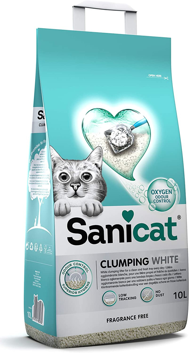 Комкуючий білий бентонітовий наповнювач для котів без пилу та запаху Sanicat Clumping White Fragrance Free