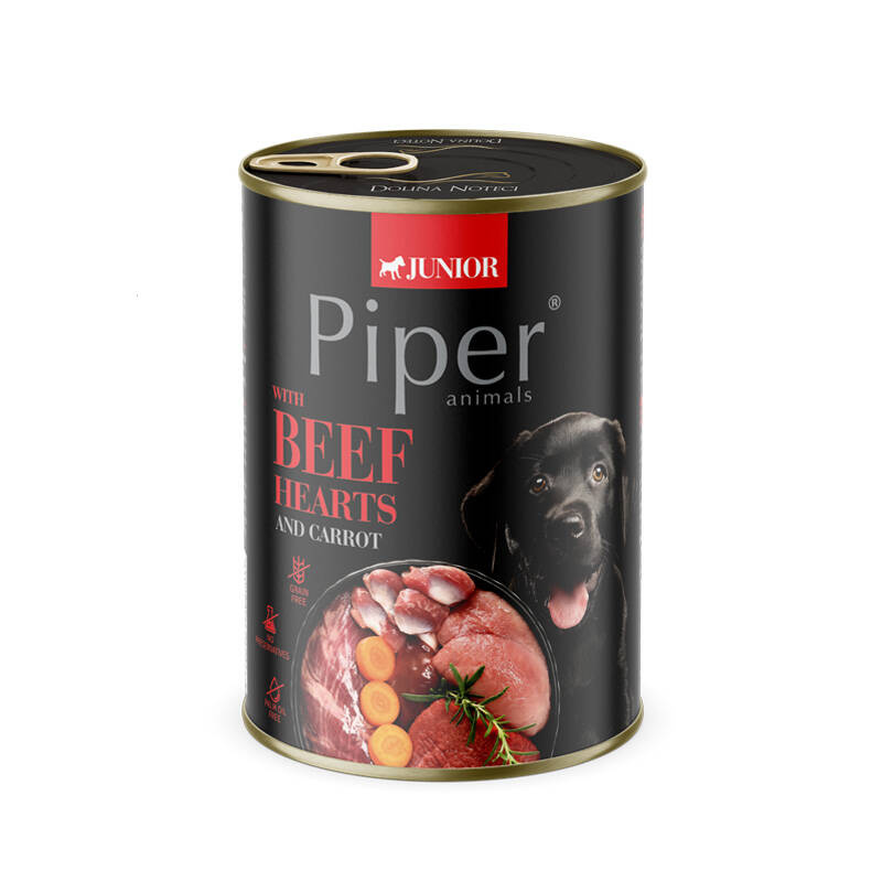 Консерва для цуценят з Яловичими Серцями та Морквою Dolina Noteci Piper Junior Beef Hearts & Carrot