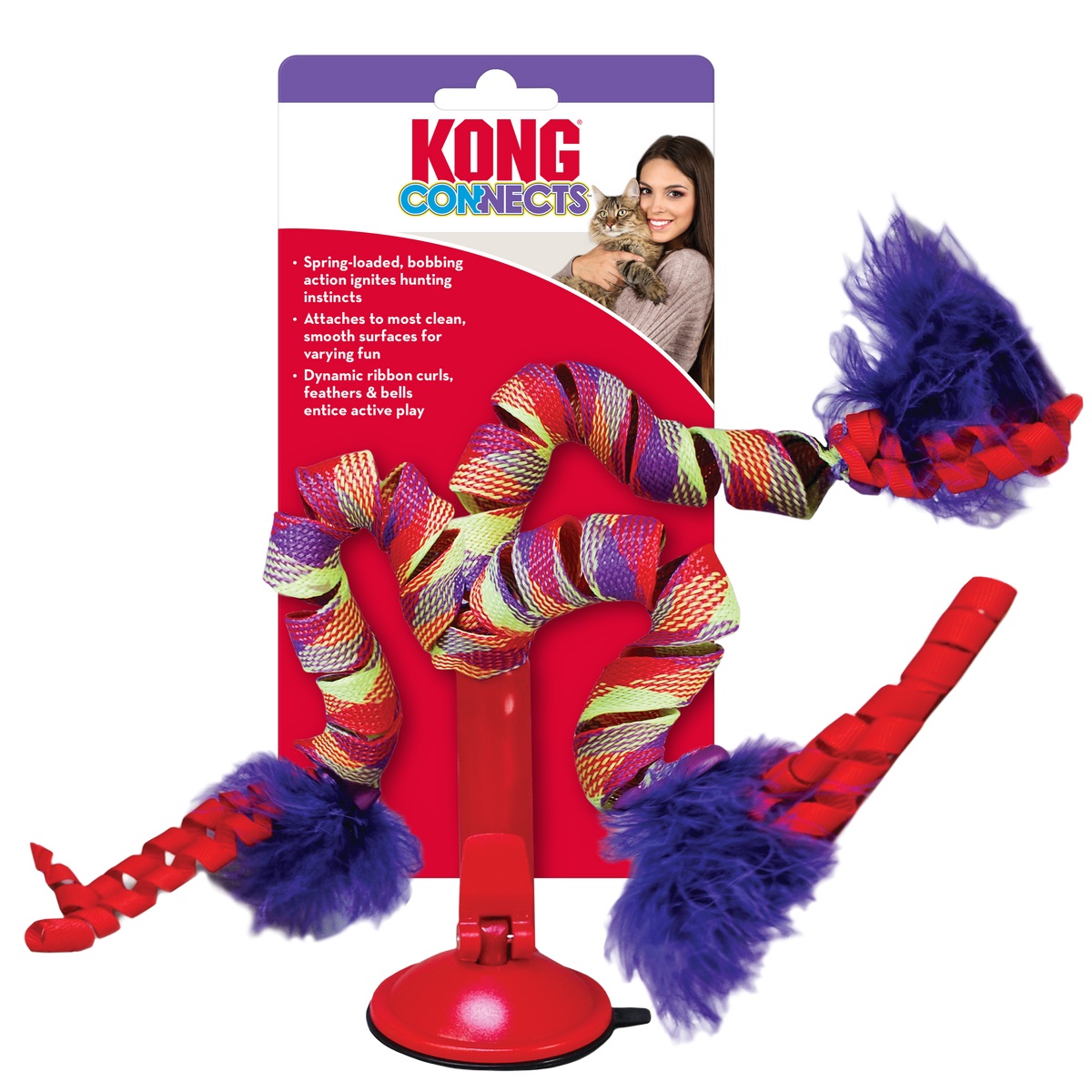 KONG Cat Connects Curlz Интерактивная игрушка для кота Дерево на присоске с колокольчиком