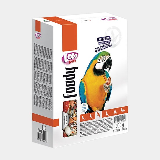 Полнорационный корм для крупных попугаев с натуральными витаминами LoLo Pets Foody Big Parrots