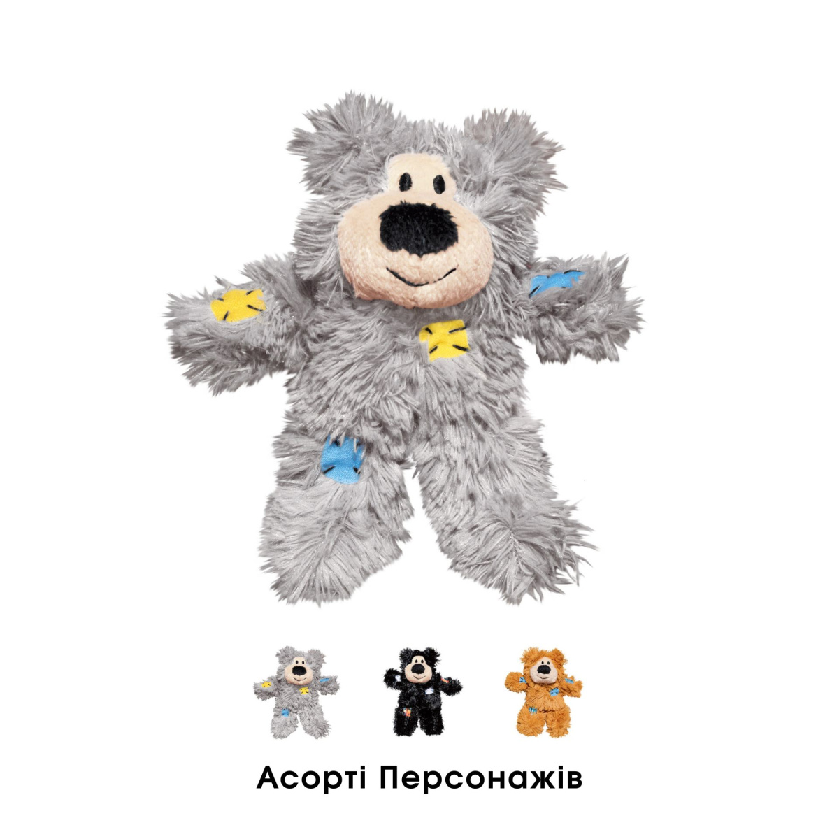 KONG Cat Softies Patchwork Bear М'яка іграшка для кота Ведмедик з котячою м'ятою