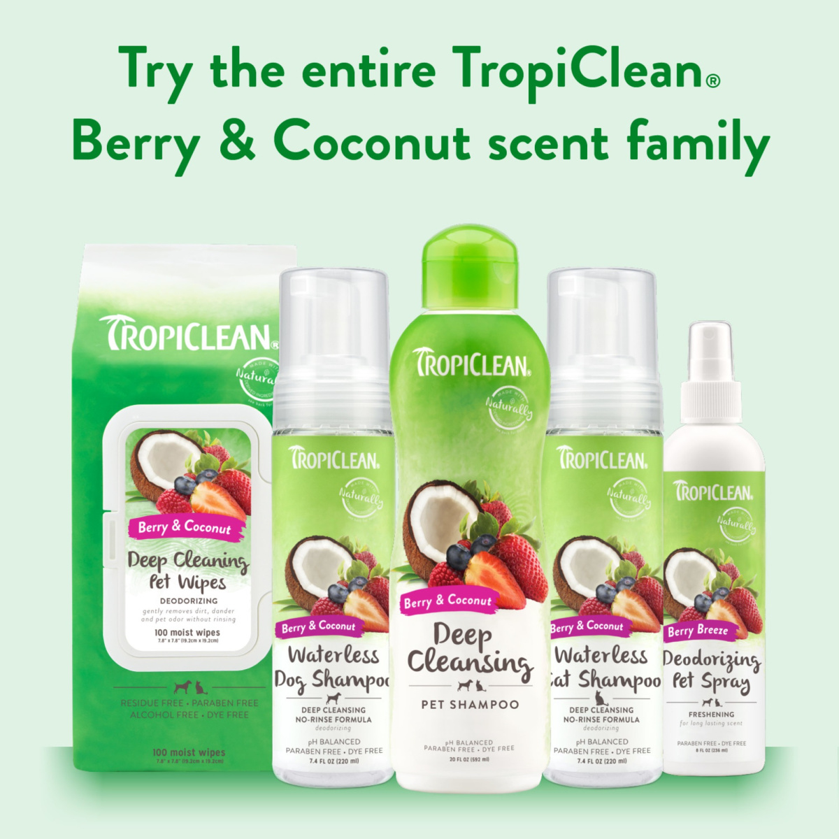 Шампунь для глубокого очищения кожи и шерсти собак и котов TropiClean Shampoo Deep Cleaning Berry & Coconut