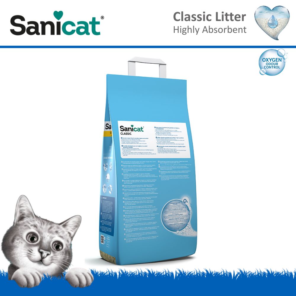 Минеральный впитывающий антибактериальный наполнитель для котов без пыли и запаха Sanicat Classic