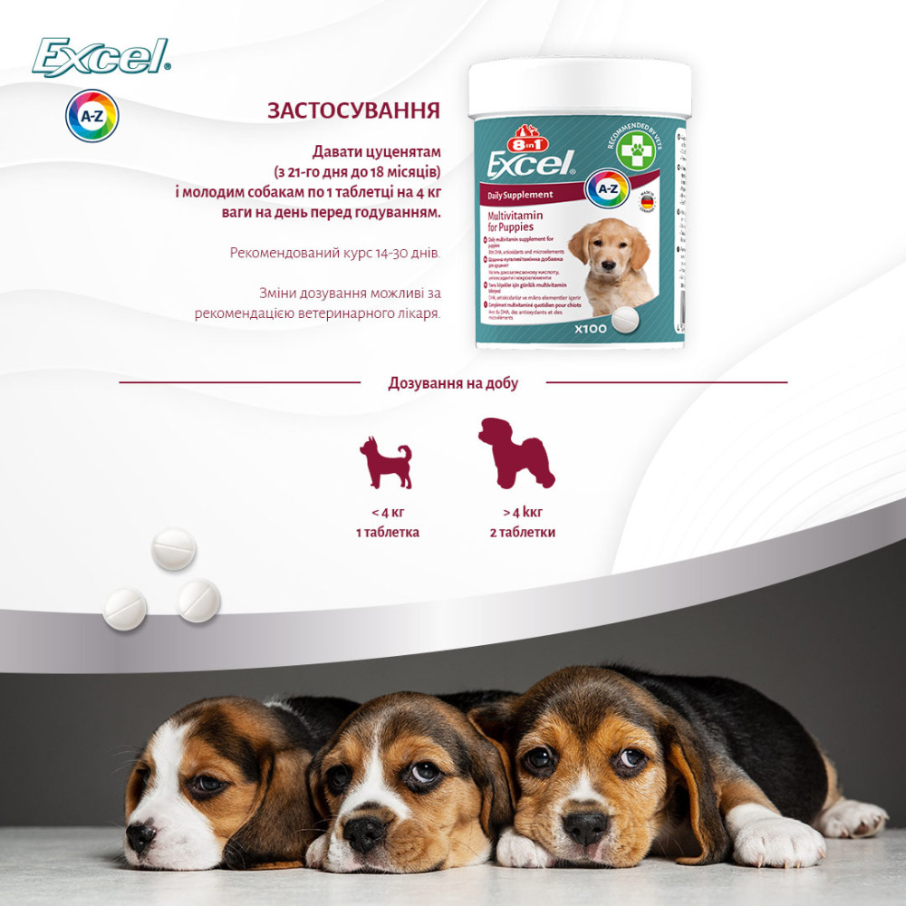 Мультивитаминный комплекс для щенков и растущих собак 8in1 Excel Multi Vitamin Puppy
