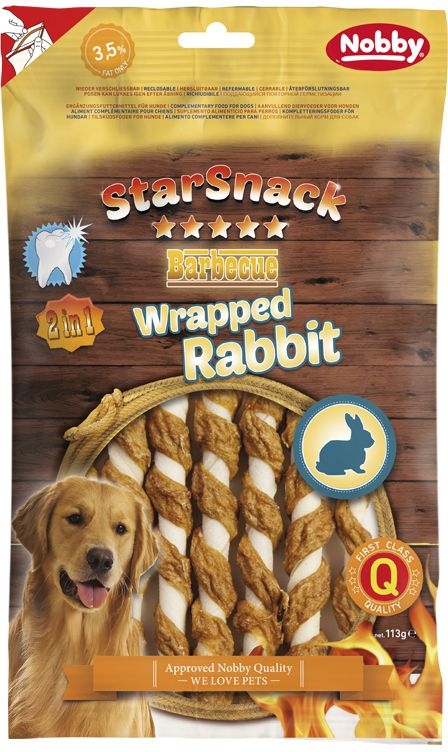 Ласощі для чищення зубів собак Жувальна Паличка з Кролика Nobby StarSnack Dental BBQ Wrapped Rabbit Ласощі для чищення зубів собак Жувальна Паличка з Кролика Nobby StarSnack Dental BBQ Wrapped Rabbit