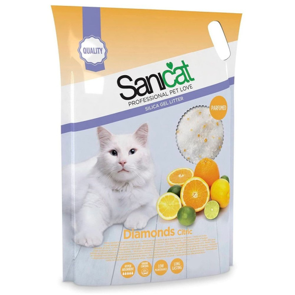 Силикагелевый впитывающий наполнитель для котов с ароматом цитрусов Sanicat Diamonds Citric