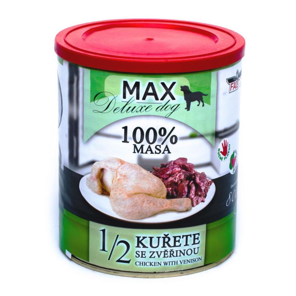 Консервоване м'ясо для собак Куряча Чверть з Олениною FALCO MAX Deluxe Dog 100% Meat 1/2 Chicken & Venison