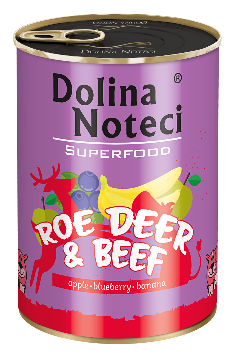 Беззернова консерва для собак з м'ясом Козулі та Яловичини Dolina Noteci Superfood Roe Deer & Beef