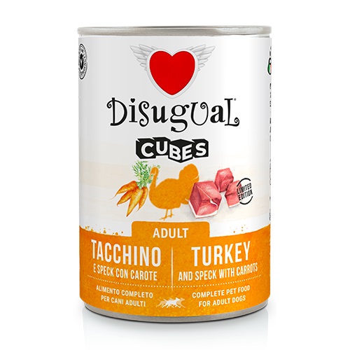 Безглютенова консерва для собак Індичка з Беконом та Морквою Disugual Dog Cubes 92% Adult Turkey, Speck & Carrots