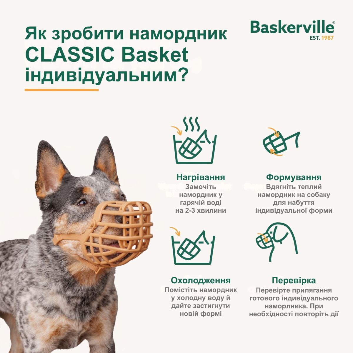 Анатомічний намордник для собак з індивідуальним термоформуванням Baskerville Classic Basket Muzzle