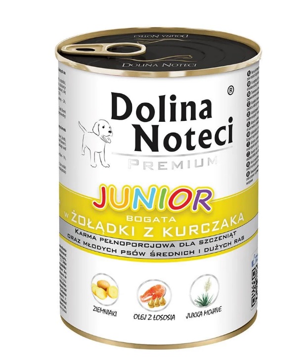 Безглютенова консерва для цуценят з Курячими Шлунками Dolina Noteci Premium Junior Chicken Stomach