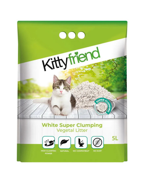 Ультракомкуючий рослинний змивний наповнювач для котів Kittyfriend White Super Clumping Vegetal Litter