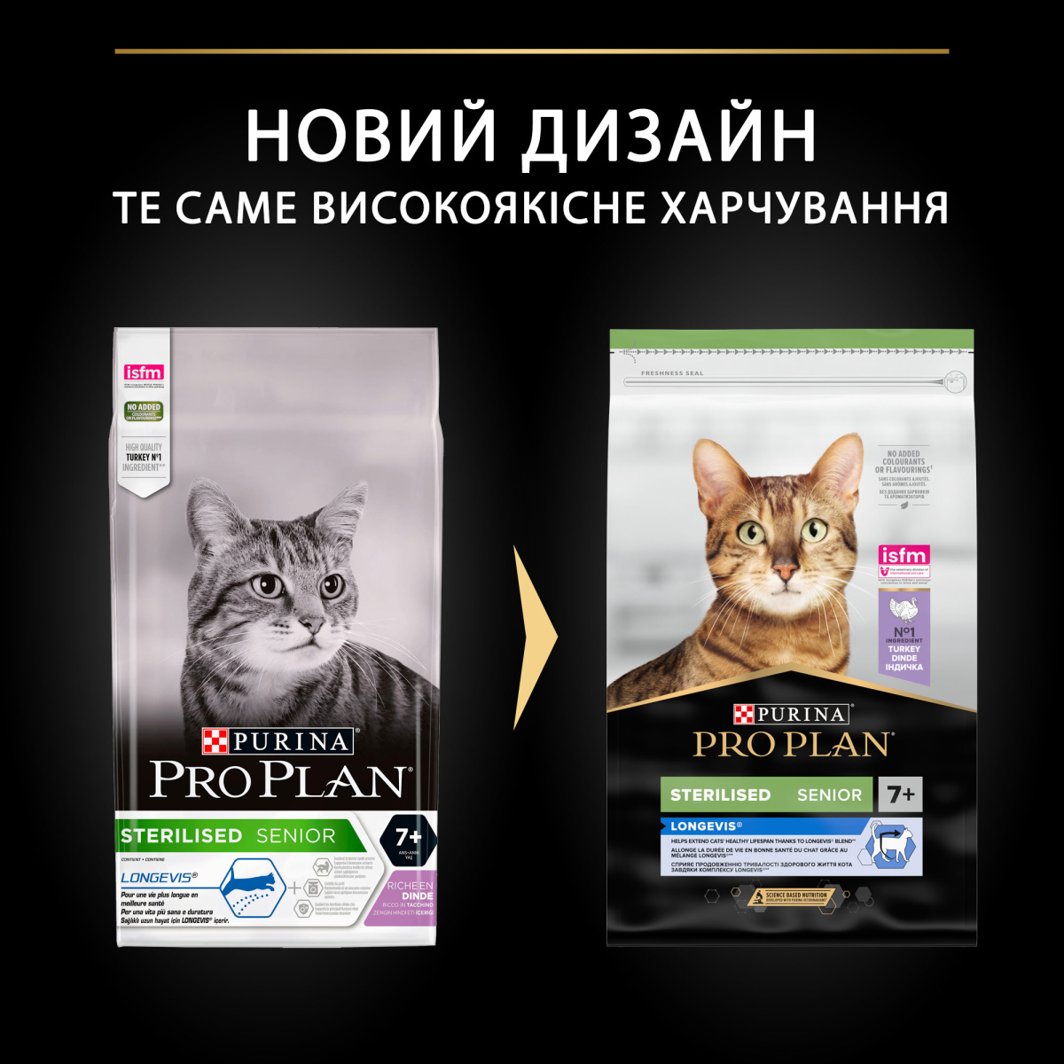 Сухий корм з індичкою для стерилізованих кішок віком від 7 років Purina Pro Plan Sterilised Senior 7+ Longevis Turkey