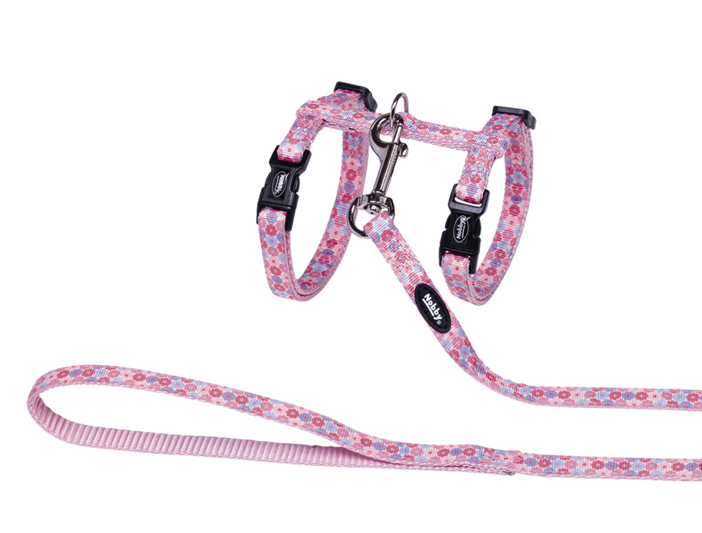 Анатомічна шлея з повідцем для кішок Бузок Flower Pink Cat Harness Nobby