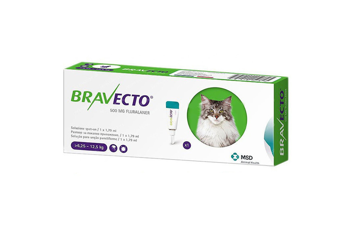 Антипаразитарные капли для котов весом 6,25-12,5 кг от блох, москитов и клещей Бравекто Спот-он MSD Animal Health Bravecto