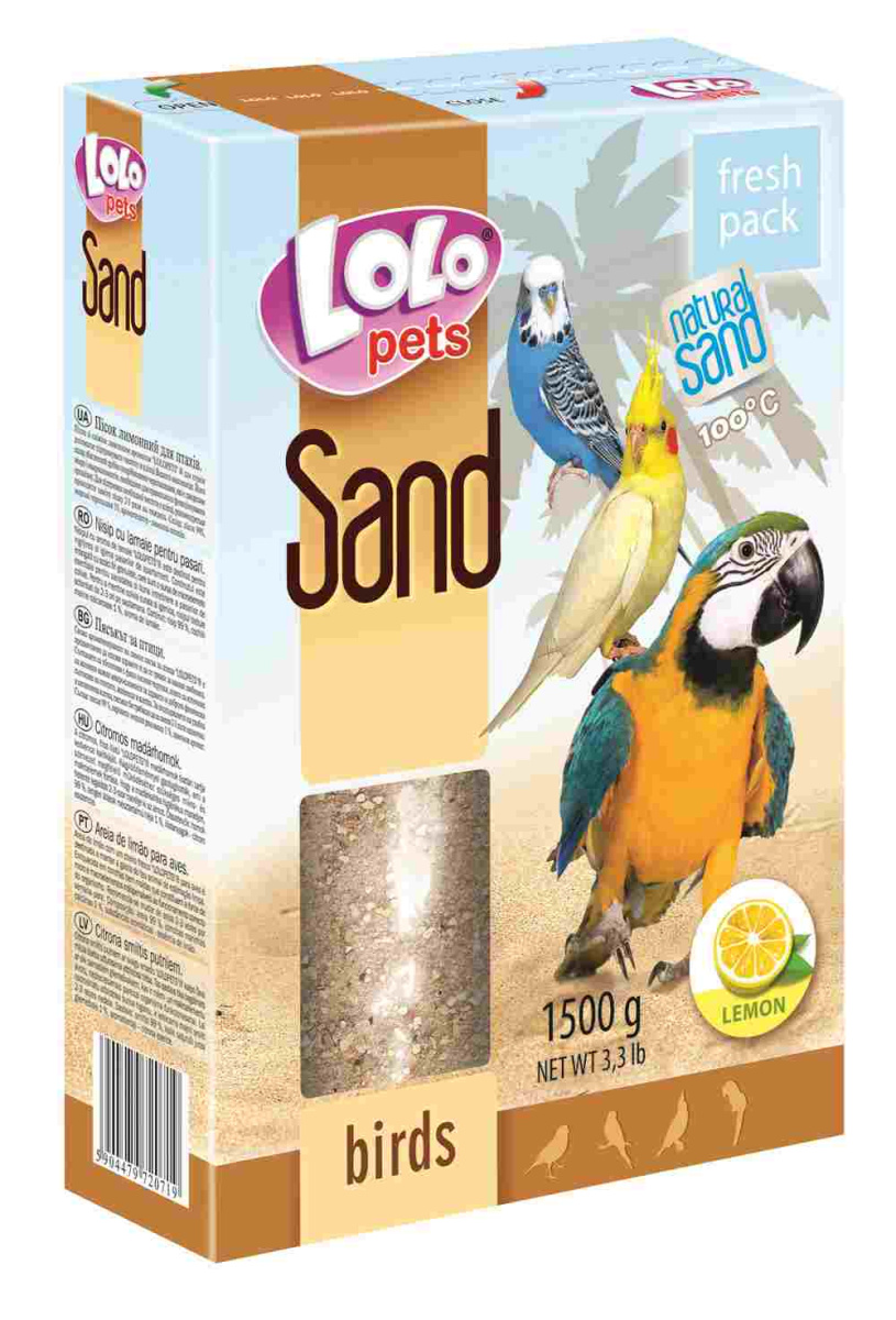 Лимонный песок с драгоценными минералами для птиц LoLo Pets Sand Lemon