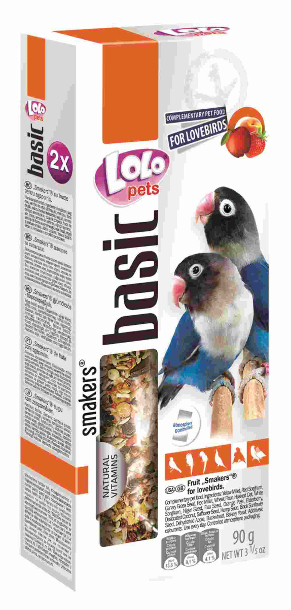 Ласощі для нерозлучників Вітамінізовані палички з фруктами LoLo Pets Smakers Lovebirds Fruits