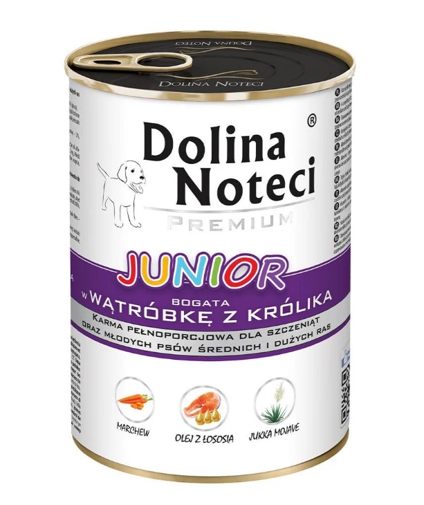 Безглютеновая консерва для щенков с Печенью Кролика Dolina Noteci Premium Junior Rabbit Liver