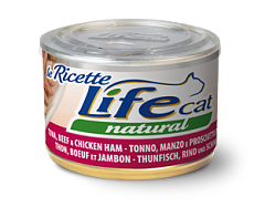 Консерва для кошек Тунец с Говядиной и Куриной Ветчиной Life Cat Natural Tuna, Beef & Chicken Ham Консерва для кошек Тунец с Говядиной и Куриной Ветчиной Life Cat Natural Tuna, Beef & Chicken Ham