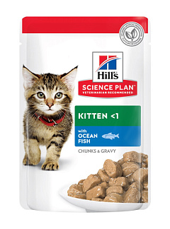 Вологий корм з океанічною рибою для кошенят та вагітних або годуючих кішок Hill's Science Plan Kitten Ocean Fish
