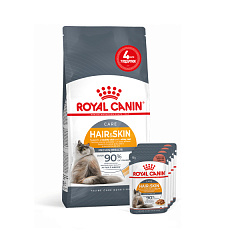 Акционный набор корма для поддержания здоровья кожи и блестящей шерсти взрослых кошек Royal Canin Hair & Skin Care