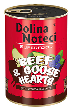 Беззернова консерва для собак з Яловичиною та Гусячими Серцями Dolina Noteci Superfood Beef & Goose Hearts