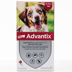 Антипаразитарні краплі для собак вагою 10-25 кг від бліх, кліщів, волосоїдів та вошей Адвантікс Bayer Advantix Dogs