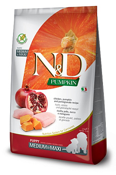 Беззерновий сухий корм для цуценят з Куркою та Гранатом Farmina N&D Pumpkin Medium & Maxi Puppy Chicken & Pomegranate