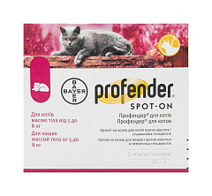 Краплі на холку для кошенят та котів вагою 5-8 кг проти круглих і стьожкових гельмінтів Профендер Bayer Profender Spot-on Cats