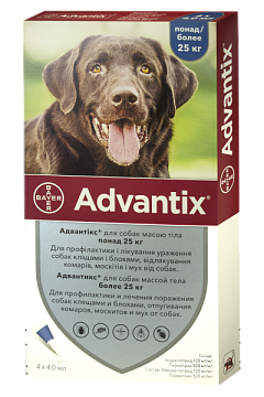 Антипаразитарні краплі для собак вагою 25-40 кг від бліх, кліщів, волосоїдів та вошей Адвантікс Bayer Advantix Dogs