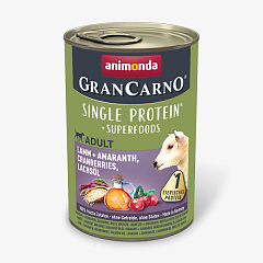 Монопротеиновая консерва для собак с Ягненком, Амарантом и Клюквой Animonda Gran Carno Single Protein Superfoods Lamb