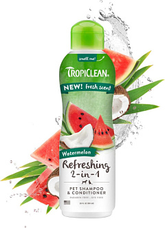 Освежающий шампунь-кондиционер с арбузом для собак и котов TropiClean Refreshing 2 in 1 Watermelon Освежающий шампунь-кондиционер с арбузом для собак и котов TropiClean Refreshing 2 in 1 Watermelon