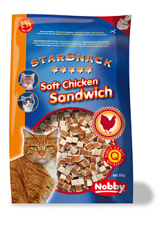 Диетические лакомства для кошек Сендвич с Курицей Nobby Cat Low Fat StarSnack Soft Chicken Sandwich Диетические лакомства для кошек Сендвич с Курицей Nobby Cat Low Fat StarSnack Soft Chicken Sandwich