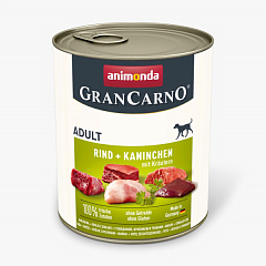 Безглютенова консерва без сої для собак Шматочки Кролика та Яловичини з Травами Animonda Gran Carno Adult Rabbit, Beef & Herbs