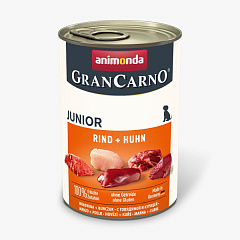 Безглютенова консерва без сої для цуценят Шматочки Яловичини та Курки Animonda Gran Carno Junior Beef & Chicken