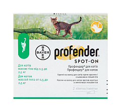Краплі на холку для кошенят та котів вагою 0,5-2,5 кг проти круглих і стьожкових гельмінтів Профендер Bayer Profender Spot-on Cats