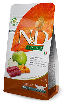 Беззерновой сухой корм для котов с Олениной, Тыквой и Яблоком Farmina N&D Pumpkin Adult Cat Venison & Apple