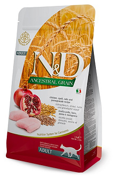Сухой корм для котов с Курицей, Гранатом и Злаками Farmina N&D AG Adult Cat Chicken & Pomegranate